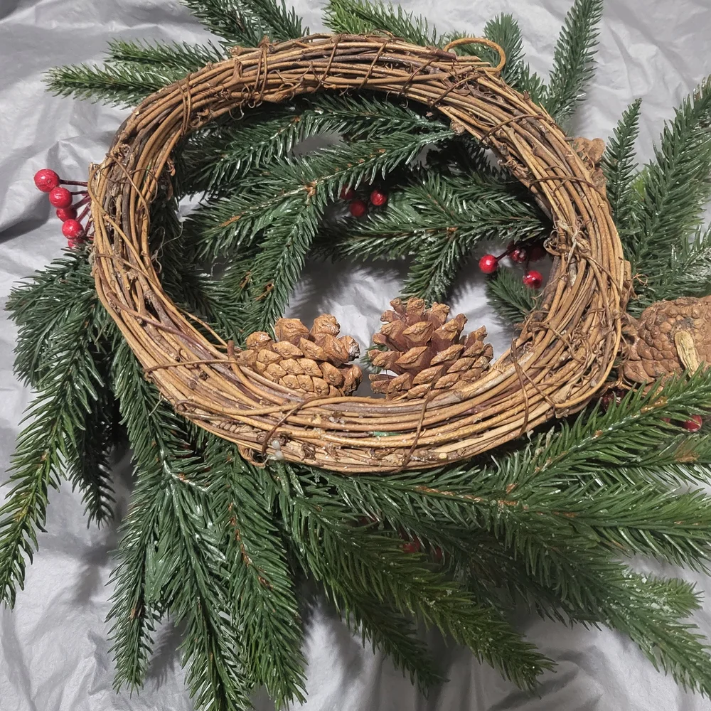 Holiday Wreath with Red and Brown Accents